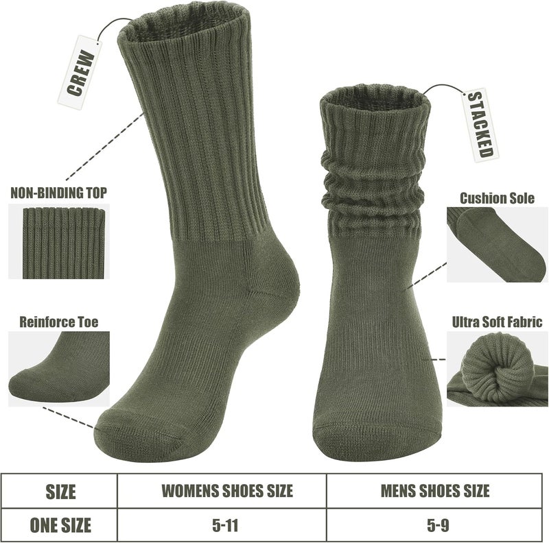AugRing Store Women's Slouch Crew Socks Retro Solid Scrunch Boot Chunky Ribbed Cozy Cotton Calf Socks 3 Pack Size 5-11 - Image 2